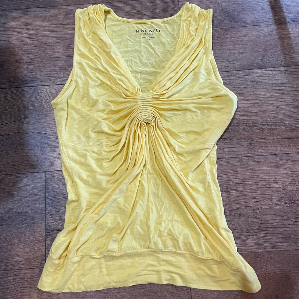Nine West Bright Yellow Twist-Front V-Neck Tank